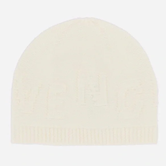 Givenchy Tonal Raised Logo Jacquard Knit Wool Beanie Hat Cream Off White NWT - Picture 3 of 15